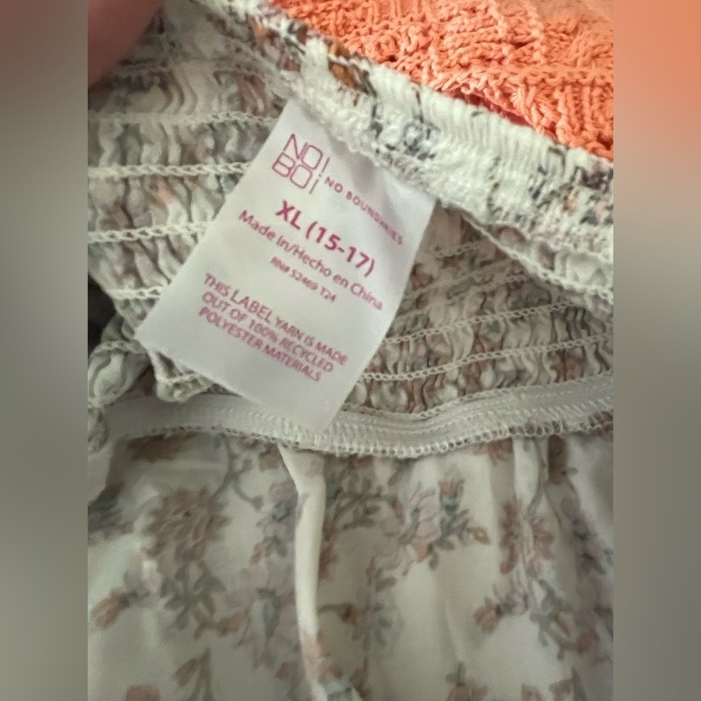 NO BOUNDARIES Floral Cami Babydoll Tank Top Womens XL 15-17 White Boho Summer - Picture 6 of 6